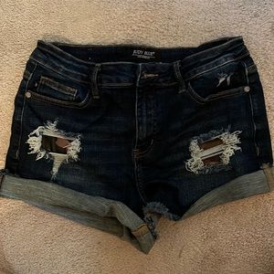 Distressed cuffed jean shorts